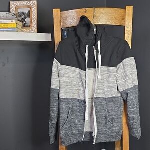 Doublju Men's Black and Gray Zip-Up Sweater